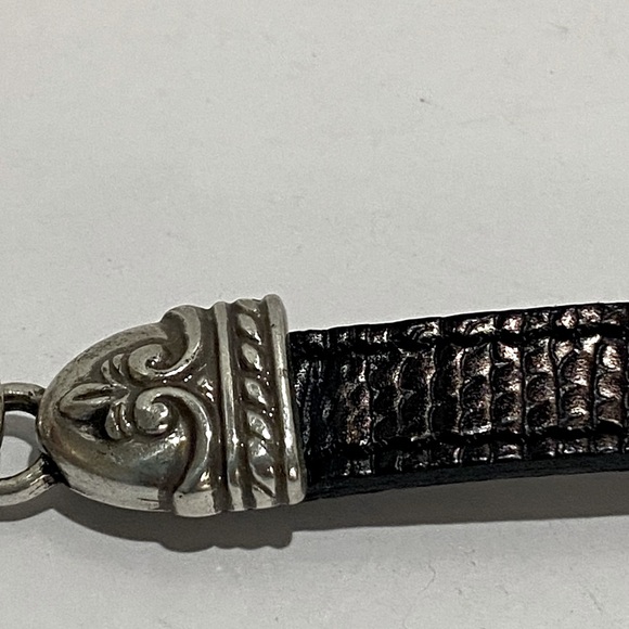 Brighton Black Leather Bracelet Silver Ornate Scroll Flower Design 07043 Boho - Picture 8 of 12